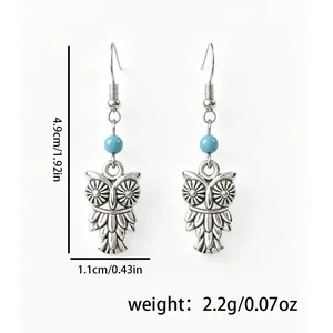Mesure détaillée de la taille et du poids de ces boucles d'oreilles hibou turquoise
