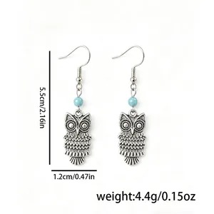 Boucles d'oreilles hibou vintage avec perles turquoise et dimensions précises