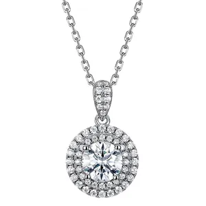 Collar con colgante de moissanita brillante en plata S925 con elegante diseño de halo