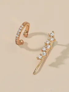 Elegant gold ear cuff and crawler earring set with sparkly cubic zirconia crystals