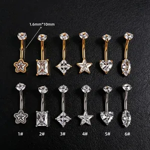 Detailed collection of 316L stainless steel belly rings with 1.6mm bars and zirconia.