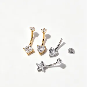 Premium 316L stainless steel navel rings with heart and star cubic zirconia accents