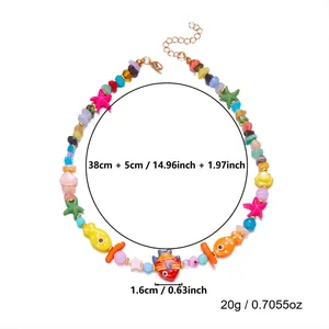 Collana di perle colorate stile oceano con stelle marine e pesci, 38+5 cm