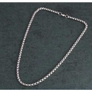 Collar clásico de cadena de acero inoxidable para hombre y mujer, acabado plateado