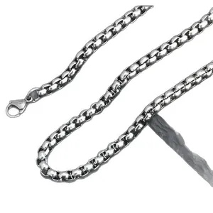 Collar de cadena box duradero de acero inoxidable plateado para hombres y mujeres