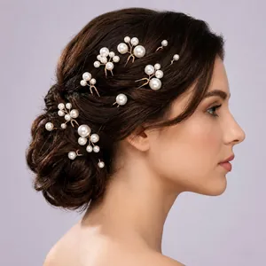 Forcine per Capelli con Künstliche Perle Imitazione Clip a Forma di U per Sposa Lega Oro Copricapo Fatto a Mano per Matrimonio Festa Donna
