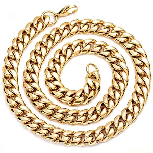 Hip Hop Men Stainless Steel Cuban Link Necklace 18K Gold Plated Polished Miami Curb Chain For Men Women Jewelry Gift