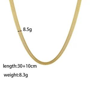 Elegante goldene Halskette aus geflochtenem Edelstahlgewebe, 30+10 cm verstellbare Länge