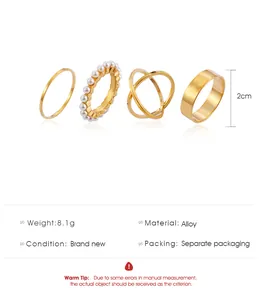 Detailed view of gold alloy ring set with pearl accents and weight specifications