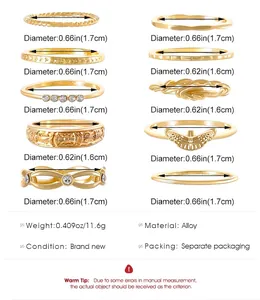 Detail showing diameter and weight measurements for the gold alloy ring set.