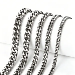 Bracelet et Collier Maille Gourmette en Acier Inoxydable pour Hommes Femmes Bijoux Hip Hop Minimalistes Argentés 8mm-14mm
