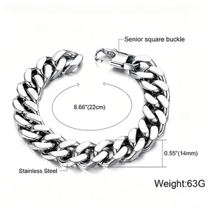Détail d'un bracelet gourmette homme 14mm en acier inoxydable pesant 63 grammes