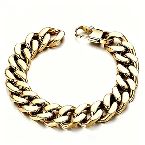 Heavyweight gold-plated titanium steel Cuban link bracelet for men with lobster clasp