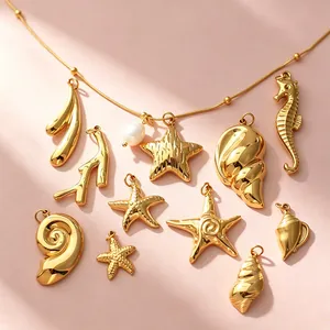 Collana in Acciaio Inossidabile con Perla d'Acqua Dolce Ciondolo Stella Marina Cavalluccio Marino Conchiglia Gioielli Moda Donna