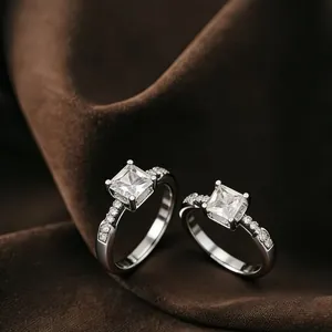 Copper Zirconia Open Adjustable Ring For Women Luxury Silver Color Halo Cut Geometric Finger Ring Fashion Jewelry Gift