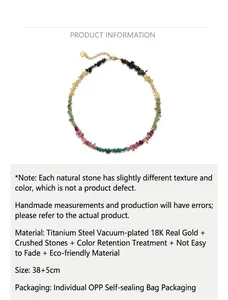 Détail du collier en tourmaline concassée multicolore avec placage en or 18 carats