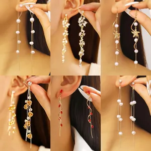 Luxury Flower Leaf Alloy Tassel Earrings With Stainless Steel Post Rhinestone Dangle Earrings For Women Wedding Party Jewelry