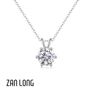 Elegant Round Moissanite Solitaire Pendant Necklace 925 Sterling Silver 18K Gold Plated Six-Prong Jewelry Gift With GRA Certificate For Women