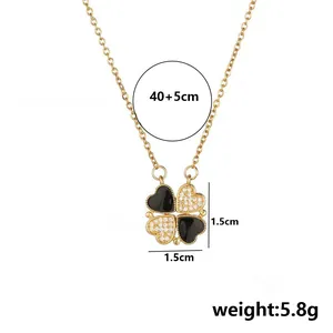 Gold titanium steel four-leaf clover heart necklace for women, 1.5cm pendant charm