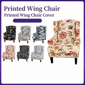 Housse De Fauteuil A Oreilles Elastique Polyester Floral Geometrique Imprime Couverture Integrale Anti Poussiere