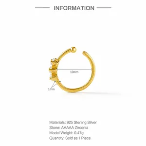 Gedetailleerde weergave van 925 sterling zilveren neusring met zirconia en 10 mm maat