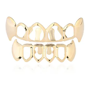 Hip Hop Grillz Βρυκόλακας Κυνόδοντες Χαλκός Ζιρκόνια Δόντια Grillz Σετ για Άνδρες Γυναίκες Halloween Μεταμφίεση Πάρτι Κοσμήματα