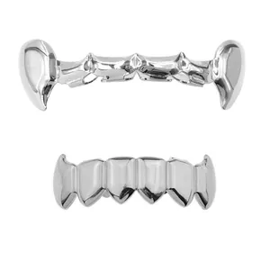 Polished silver hip hop teeth grills set for upper and lower teeth display