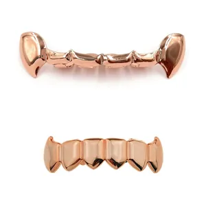 Luxury rose gold hip-hop grillz set featuring textured grid pattern for teeth, SKU variant.