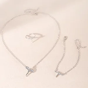 Chic silver flying dragon jewelry set with necklace, bracelet, and adjustable ring
