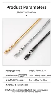 Detailed view of square snake bone bracelets in gold, silver, and black stainless steel