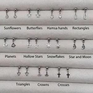 Minimalist Stainless Steel Stud Earrings With Star Heart Bear Butterfly Dangle Punk Hypoallergenic Jewelry For Women Men Gift