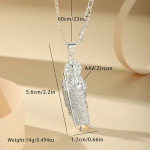 Detail view of silver-tone St. Jude pendant necklace with AAA+ zircon micro-pave settings