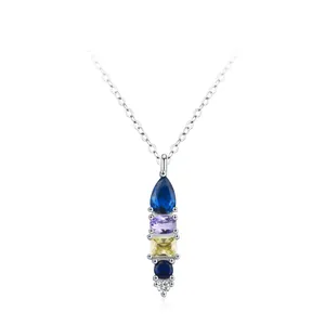 925 silver necklace with colorful geometric zircon pendant in multi-color finish