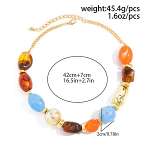 Detailed measurements of colorful marble resin chunky bead necklace for women