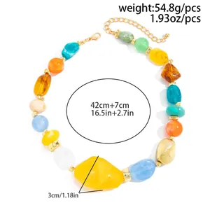 Colorful irregular resin bead necklace with detailed length and weight specifications