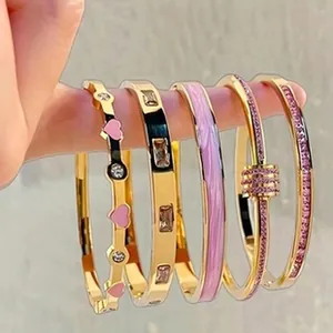 Ensemble de Bracelets en Acier Inoxydable pour Femme Cœur Émail Strass Incrusté Bijoux de Mode Or Argent Rose Noir