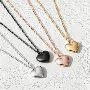 Stainless Steel Heart Pendant Necklace Unisex Gold Silver Black Rose Gold Geometric Minimalist Cross Chain Jewelry Gift