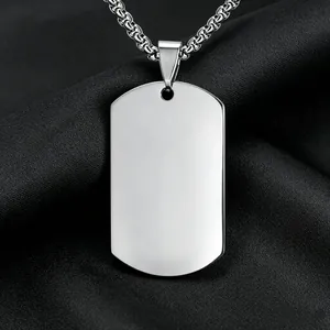 Minimalist Stainless Steel Dog Tag Pendant Necklace For Men DIY Engraving Personalized Military Identity Plate Pendant Fashion Jewelry