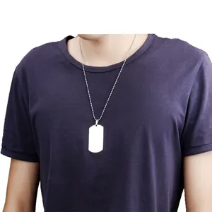 Polished stainless steel military dog tag necklace on a ball chain for men