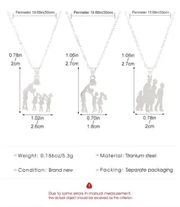 Detailed dimensions and specifications for stainless steel family silhouette pendant necklaces