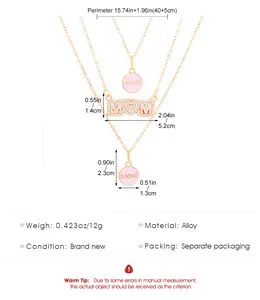 Detailed dimensions and specifications for the alloy MOM necklace gift set.