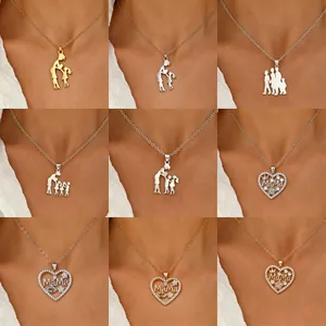 Stainless Steel Mother Daughter Silhouette Heart Pendant Necklace For Mom Mother's Day Birthday Gift Jewelry For Women