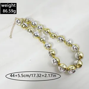 Collar de cuentas de CCB metálicas en oro y plata con cadena de extensión ajustable para mujer