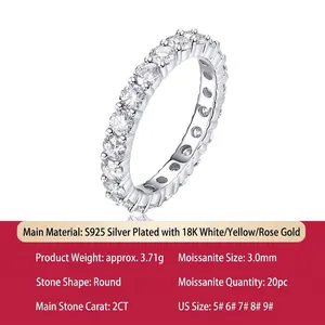 S925 sterling silver moissanite eternity band ring with premium 18K gold plating