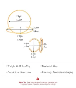 Detailed dimensions for the geometric gold alloy bracelet and ring jewelry set