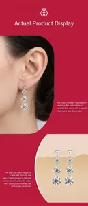 Detail van S925 sterling zilveren moissanite oorbellen met drie schitterende stenen