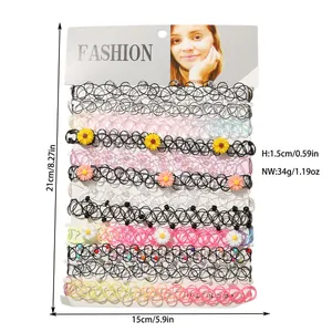 Set di collane choker gotiche con margherite, perline e misure dettagliate