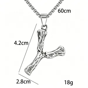 Detailed view of retro textured letter Y pendant necklace with dimensions and weight