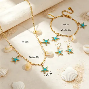 Colección Joyería Estilo Océano Acero Inoxidable Estrella de Mar Concha Collar Pulsera Pendientes para Mujer Joyas