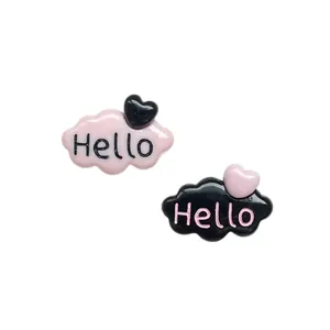 Breloques nuages en résine noir et rose avec texte Hello pour bricolage
